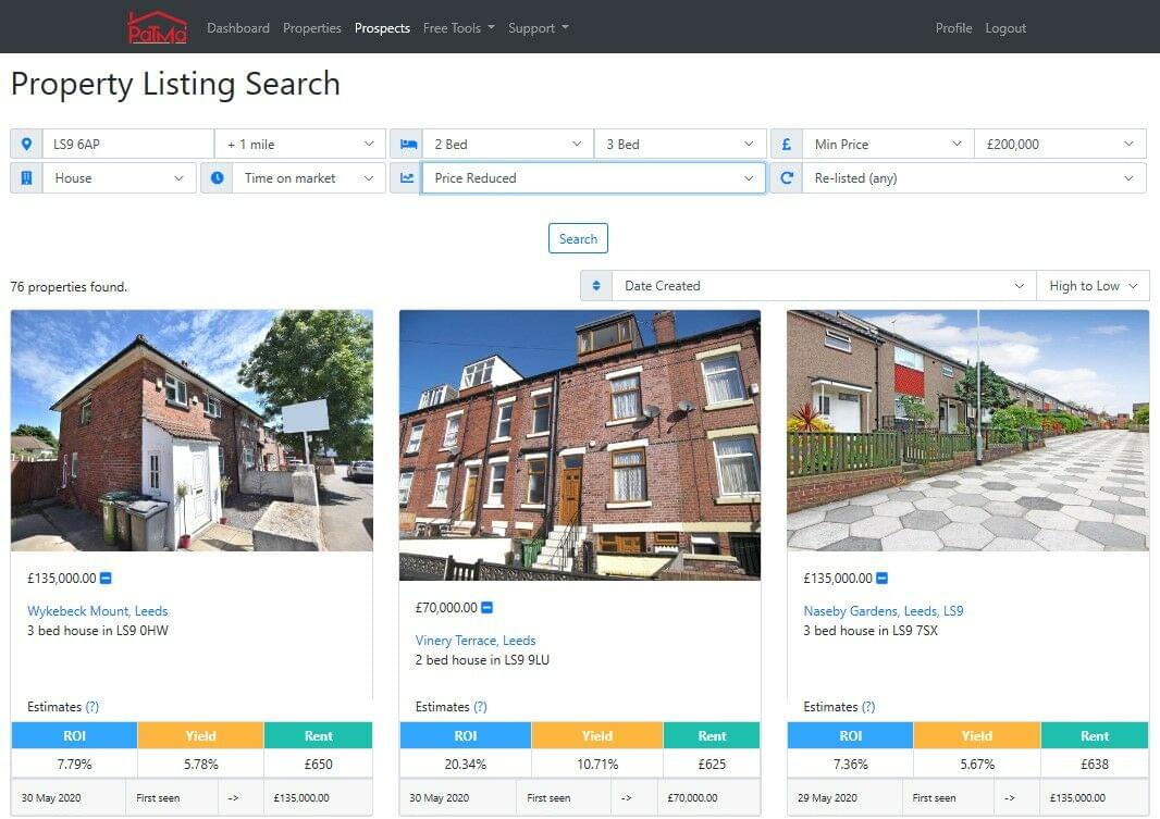 Example property listing search: