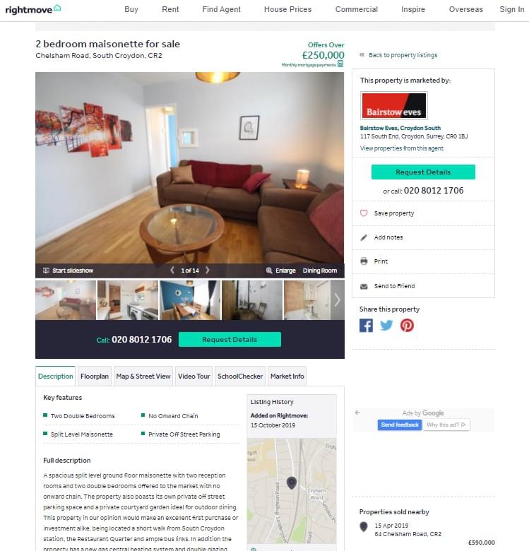 Old Rightmove page layout