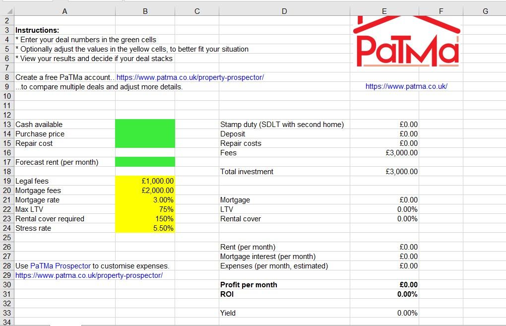 Free Property Deal Analyser Spreadsheet