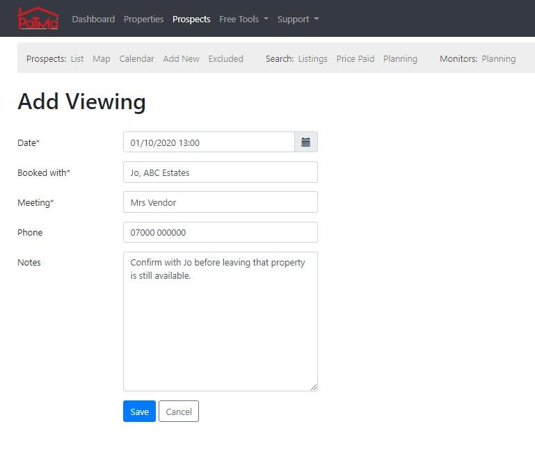 Adding an action – Adding a viewing appointment