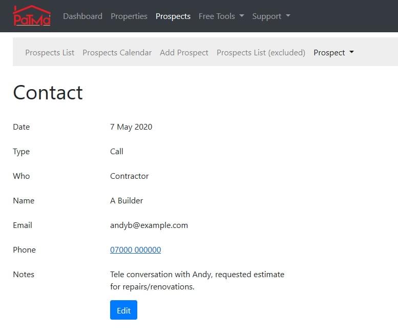 Example Contact Record