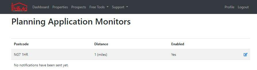 This example shows that a planning application monitor is in place. You can cancel it at any time: