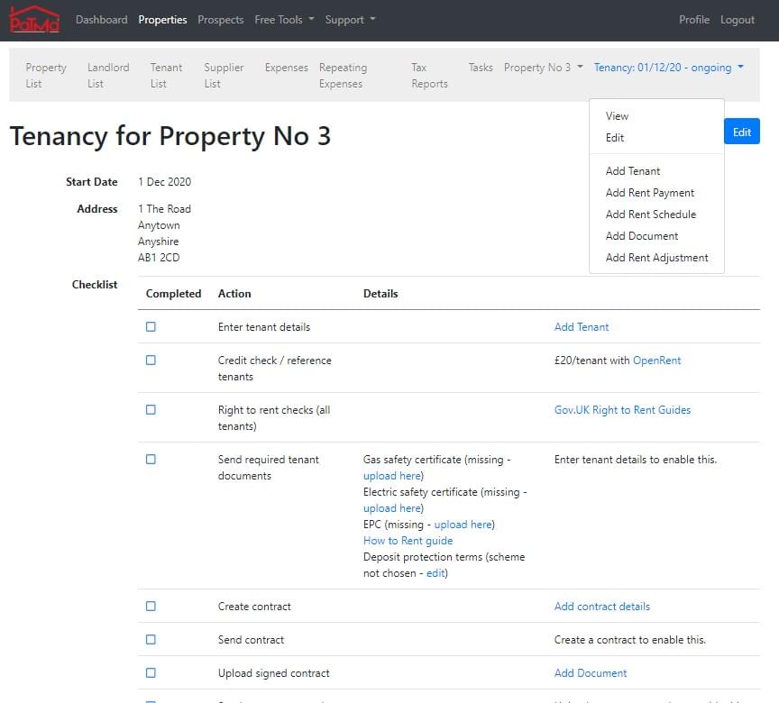 Create a new tenancy quickly using a simple, clear checklist