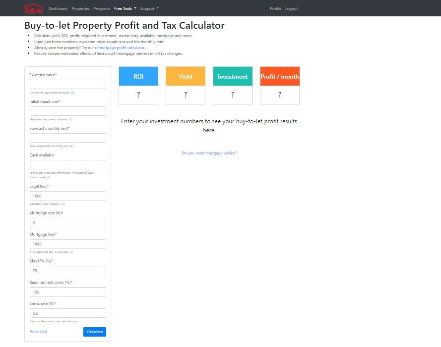 PaTMa Buy To Let Property Profit and Tax Calculator