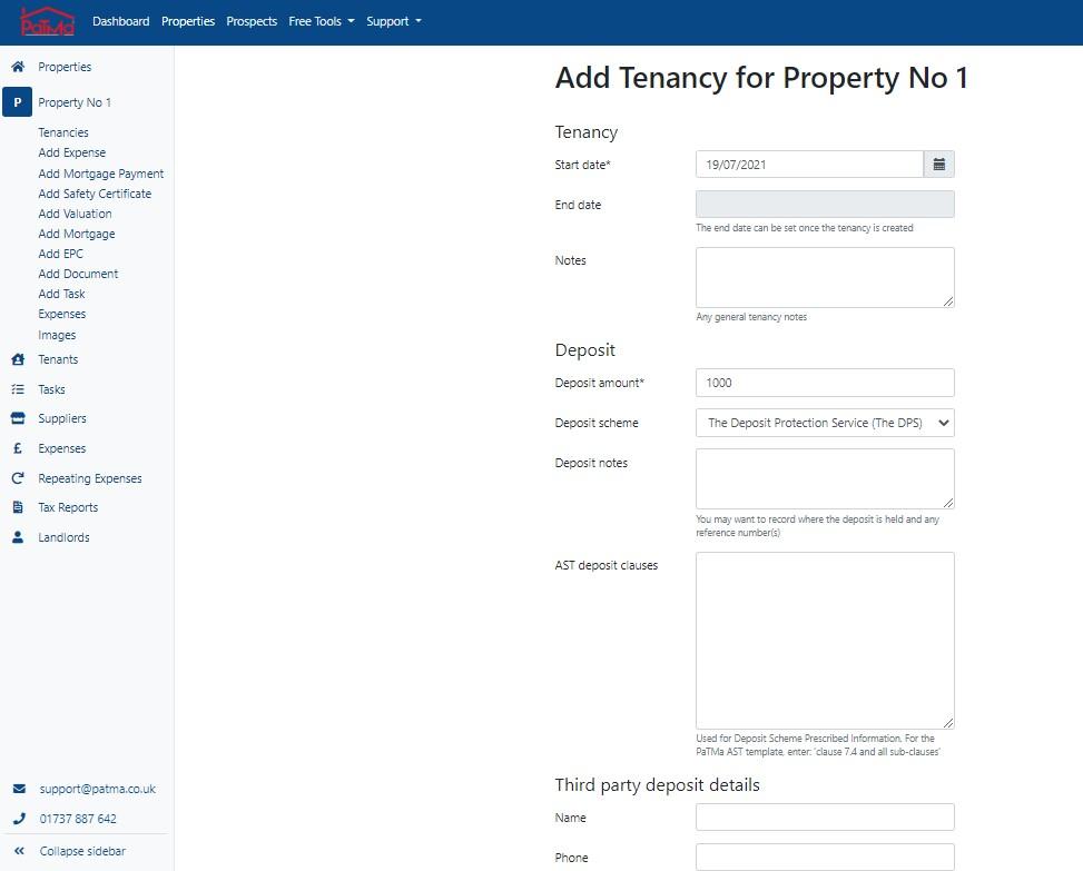 Step 1. Add a tenancy in the normal way