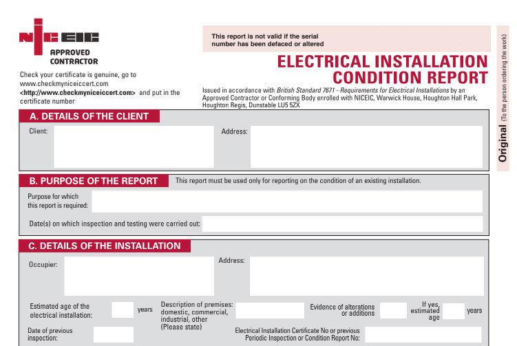 Example EICR certificate image