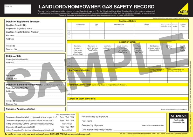 Example gas certificate image