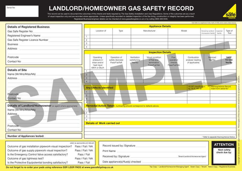 Example gas certificate image