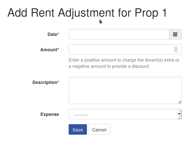 Screenshot of adding a rent adjustment