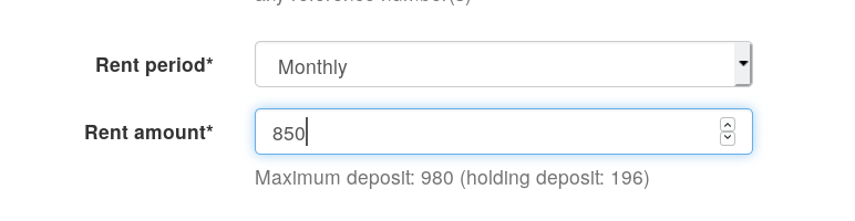 Screenshot of new tenancy integrated Tenant Fees Act deposit calculator