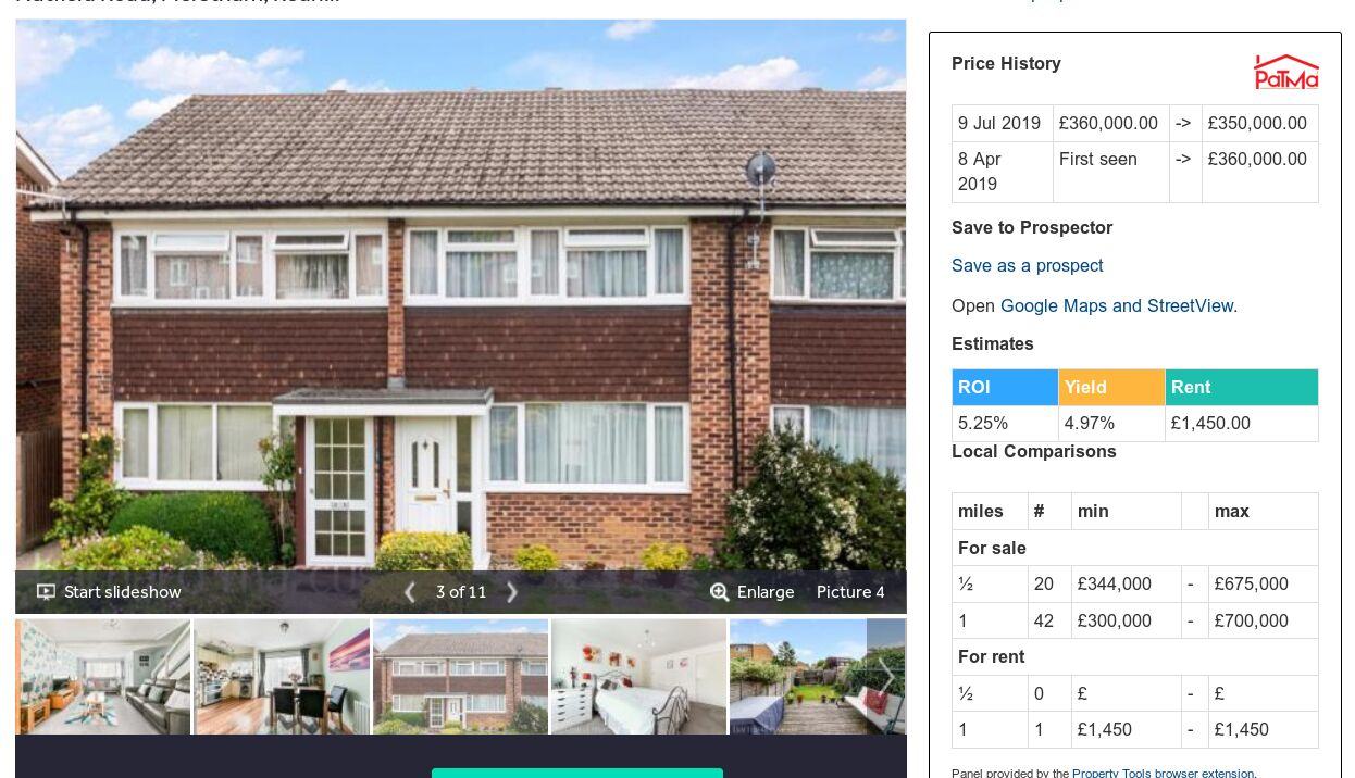 Screenshot of Rightmove browser plugin