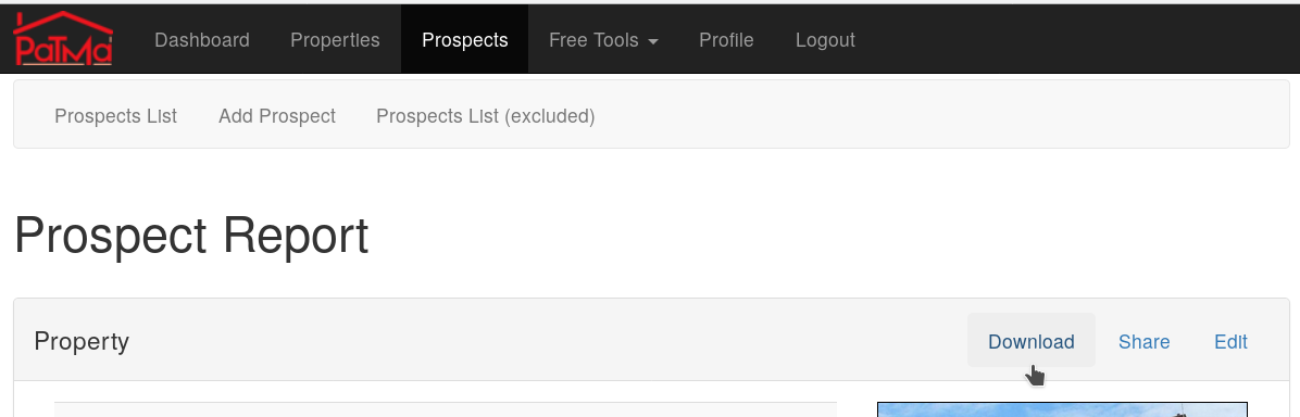 PaTMa Prospect report download button screenshot