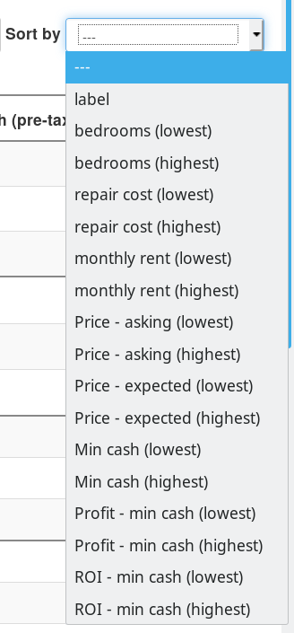 PaTMa Prospect sorting options screenshot