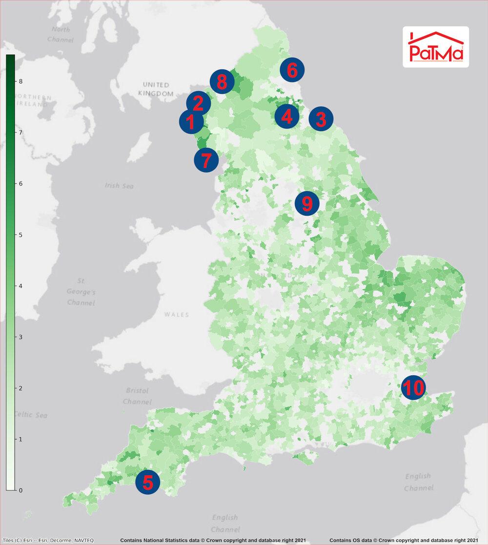 10 top yielding rural property hotspots map