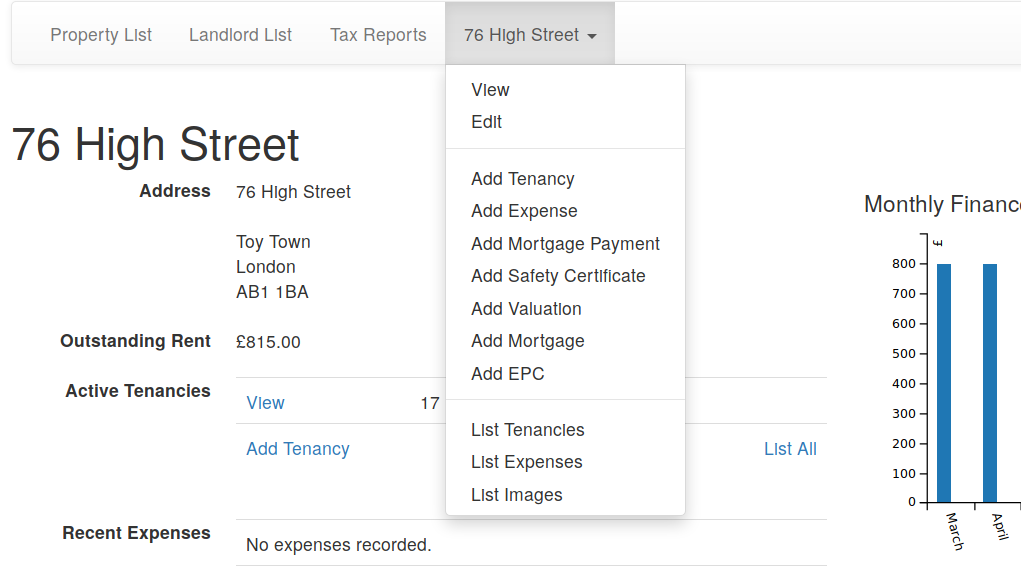 Menu to add mortgage payment