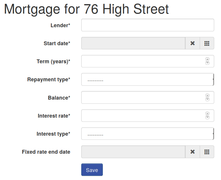 Mortgage details form