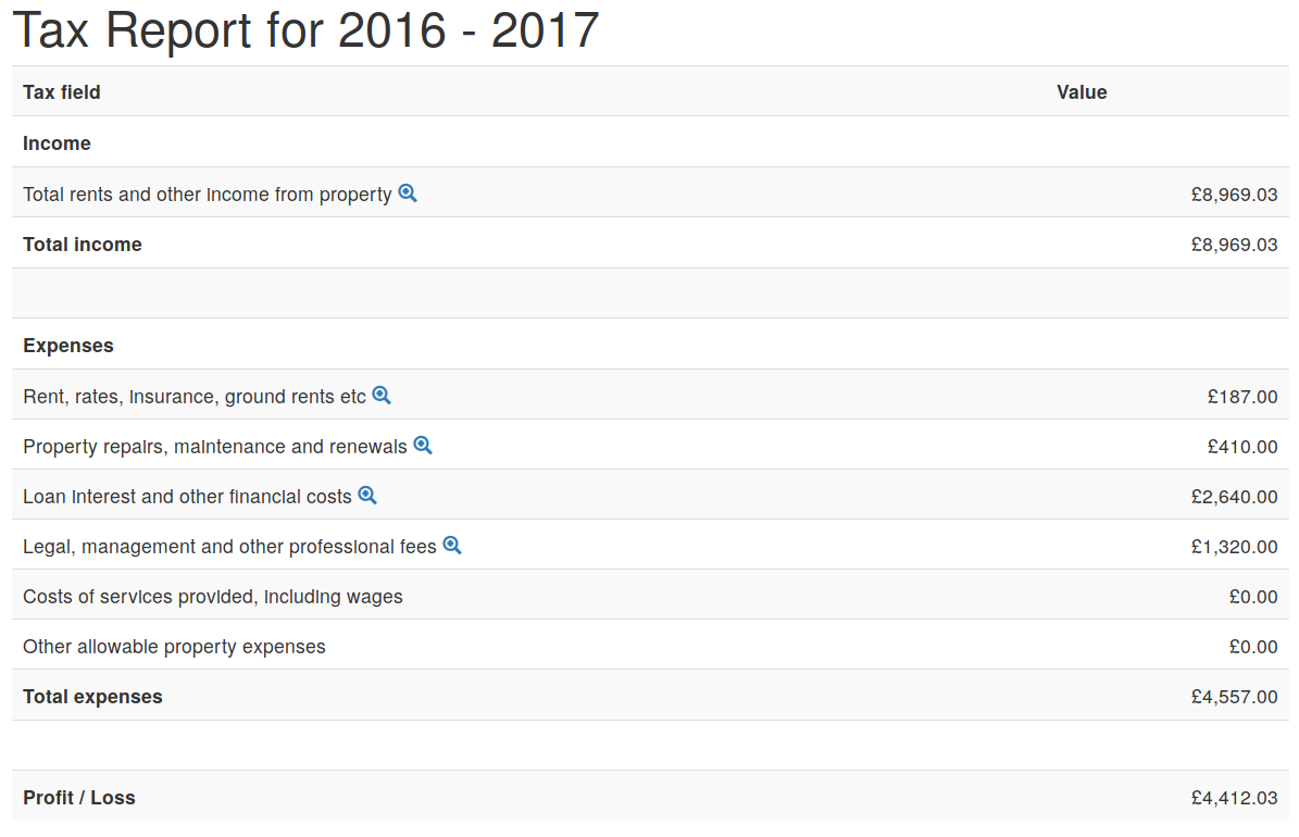 Tax report screenshot 1