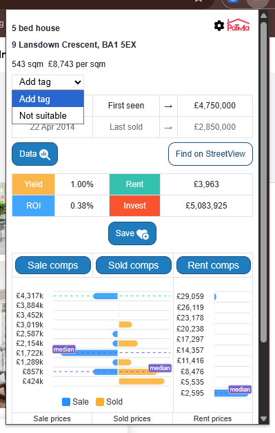 Browser Extension Showing the Property Tags Dropdown