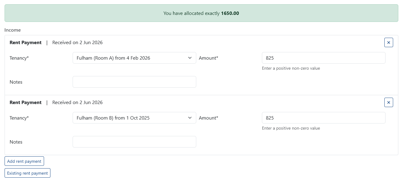 Example of Assign Across Multiple Rent Payments
