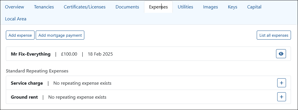 expenses for the property