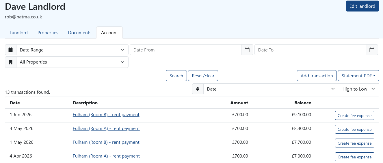 Landlord Transactions