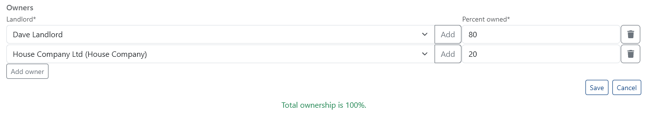Ownership Edit Screen Showing Shares
