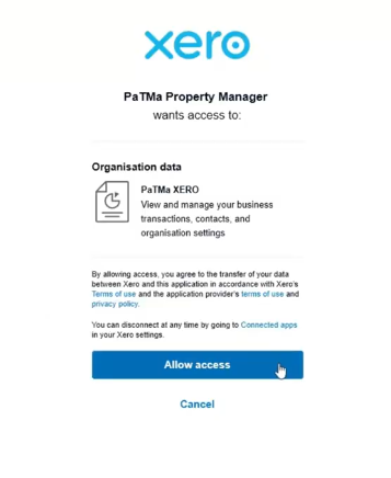 Authorise PaTMa in Xero