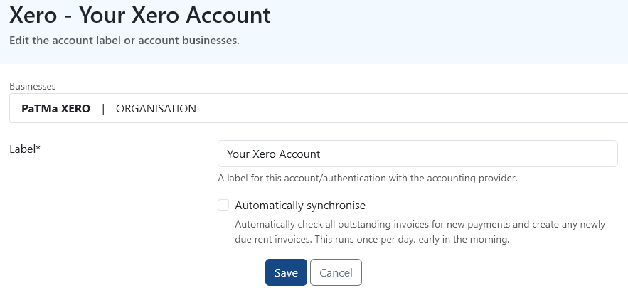 Xero Automatic Synchronisation Settings