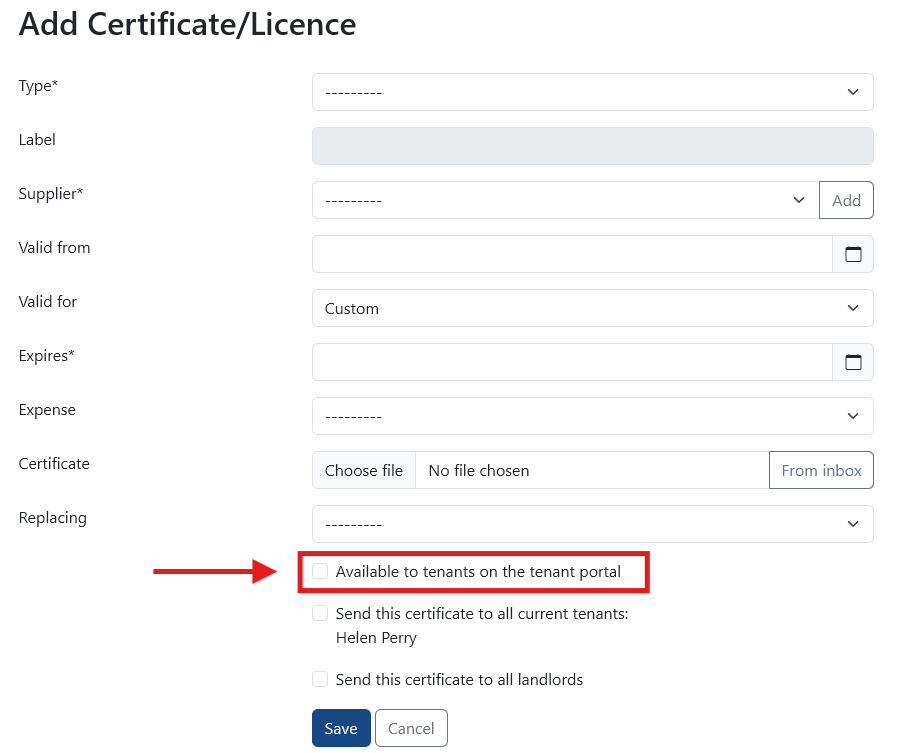 Document Settings Showing Make Available on Tenant Portal Option