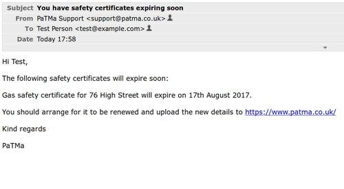 Reminder email screenshots