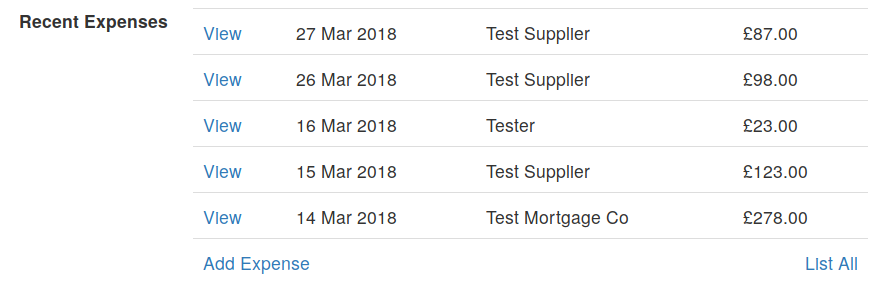 Expenses list screenshot