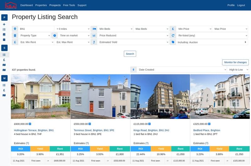 Property listings search screenshot