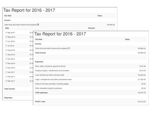 Tax report screenshots